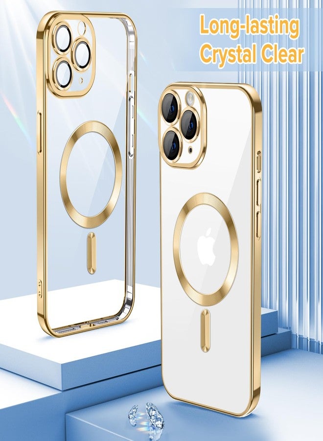 Hython Magnetic Clear for iPhone 11 Pro Max Case with Camera Lens Protector [Compatible with MagSafe] Plating Edge Slim Soft TPU Cover Protective Phone Case for iPhone 11 Pro Max 6.5", Gold - Image 2