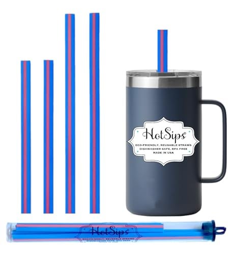 HotSips Reusable Drinking Straws with travel case, Made in USA, Cups 8-20 oz - For both Hot and Cold Beverages, Water/Coffee/Tea 2 Small 6.5", 2 Medium 8" - Image 1