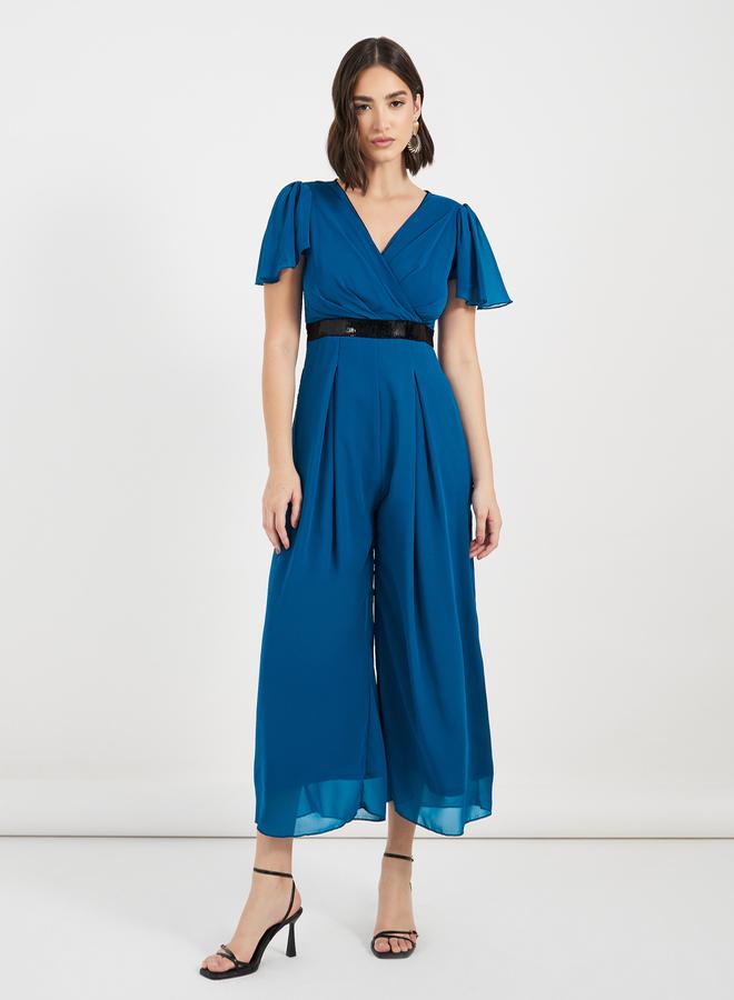 Styli Wide Leg Wrap Front Sequined Band Jumpsuit - Image 4