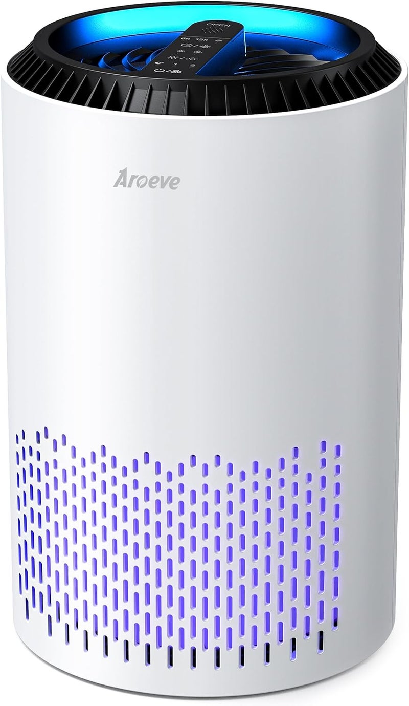 AROEVE Air Purifiers for Bedroom Home, 3 Layer Filter for Smoke Pollen Allergies Pet Dander Odor, Sleep Mode for Better Sleep, Energy Saving, 3 Speeds, Timer for Office, Dorm, Kitchen, MK01, White - Image 1