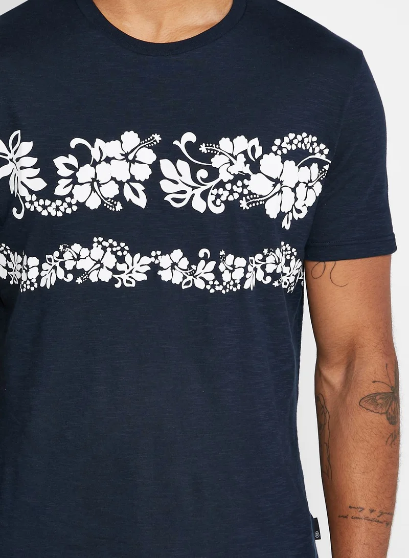 BURTON Floral Chest Print Crew Neck T-Shirt