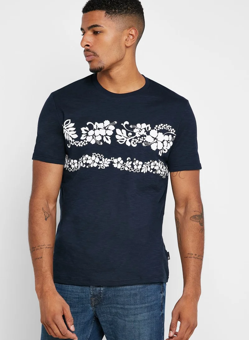 BURTON Floral Chest Print Crew Neck T-Shirt