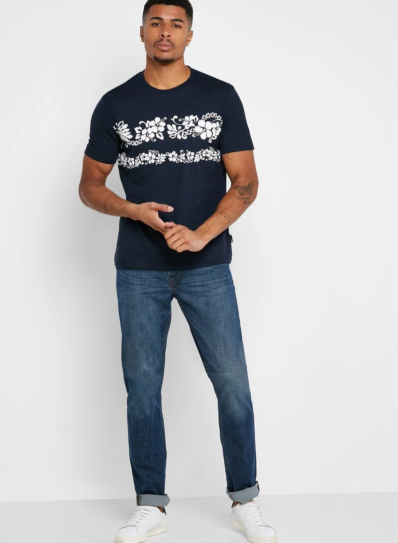 BURTON Floral Chest Print Crew Neck T-Shirt