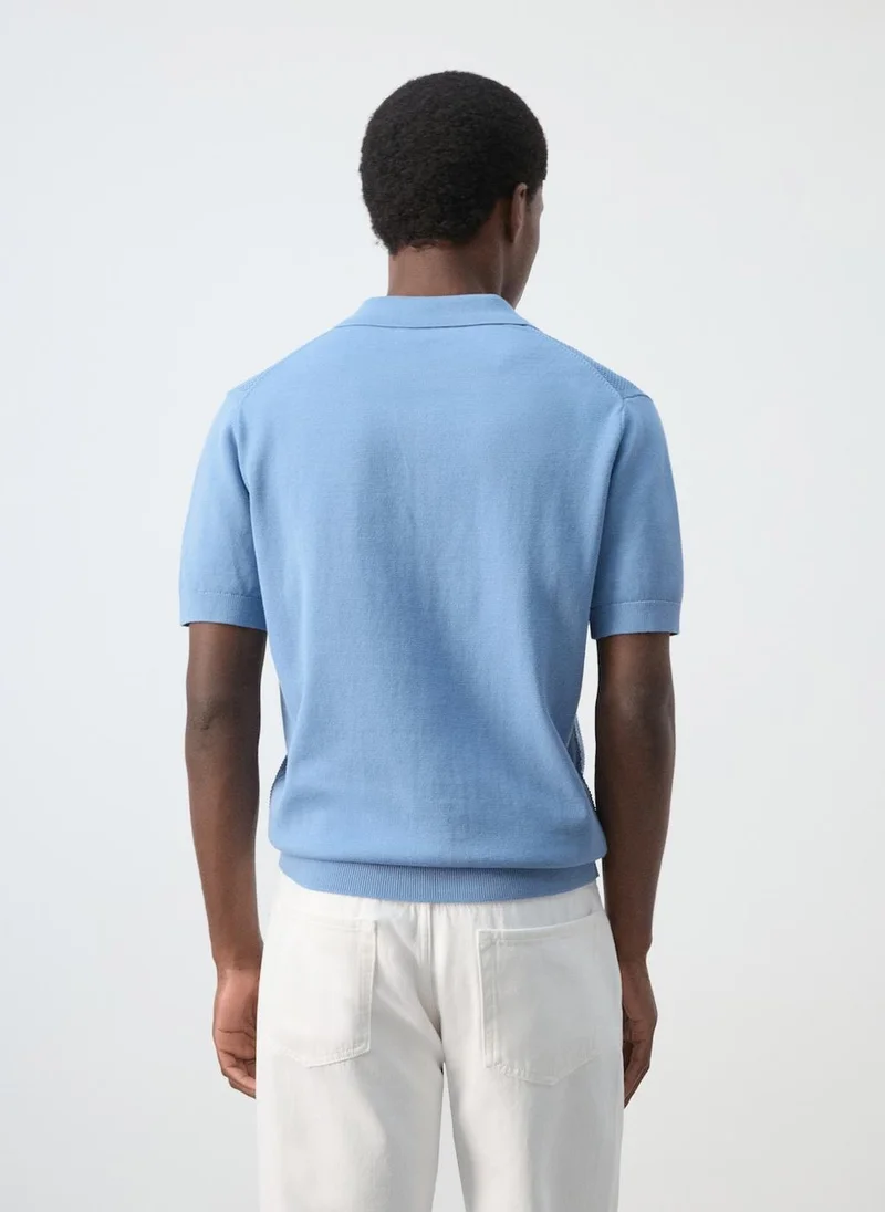 Mango Man Knitted polo shirt with zipper and lace accents