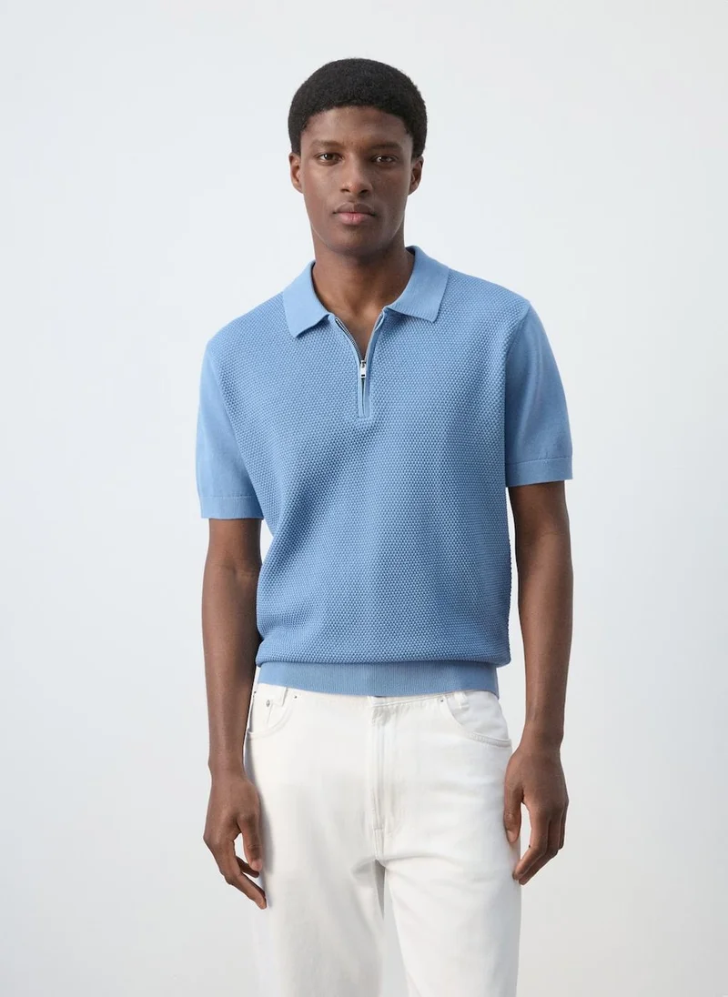 Mango Man Knitted polo shirt with zipper and lace accents