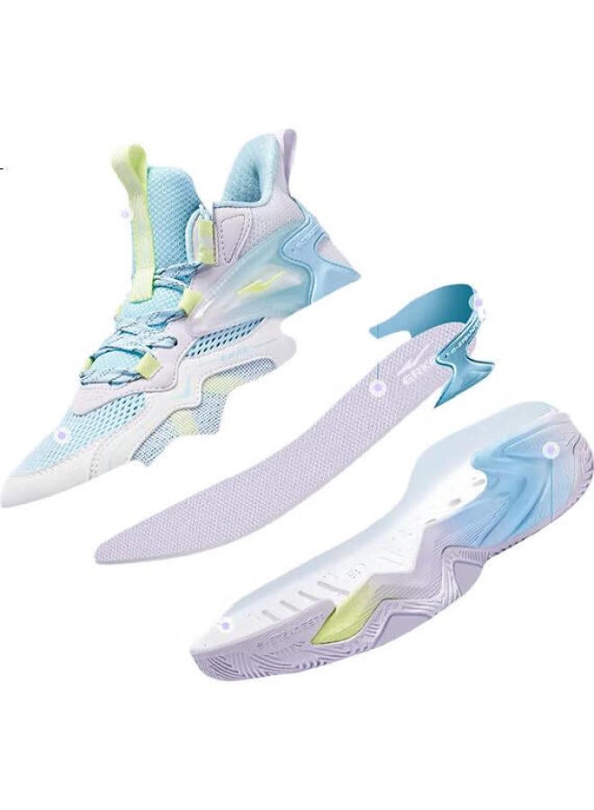 Erke Kids Basketball Shoes For Boys Big Kids With Velcro Strap, Shock Absorption And Wear Resistance, White/seaside Blue, Size 33 - Image 3