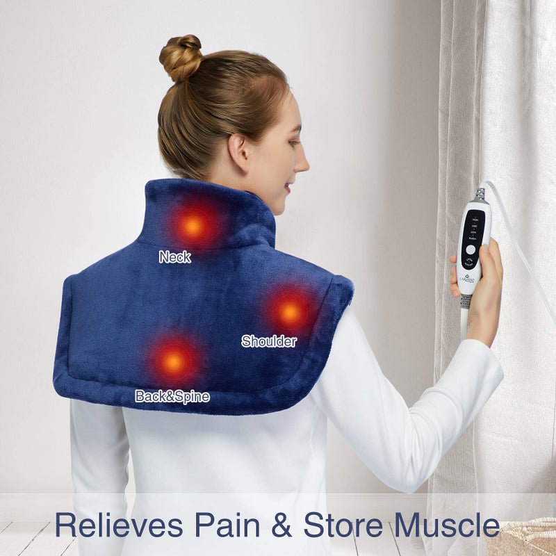 CAROMIO Weighted Heating Pad for Neck and Shoulders - UL Certified, 2.2lb Large Electric Fast Heating Pad for Pain Relief and Deep Pressure Therapy, 22"x19" Size for Neck Pain and Cramps - Image 2