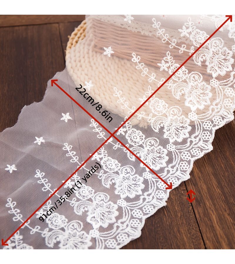 White Sheer Lace Trim Floral Embroidered Border for Curtains Home Textile - Image 3