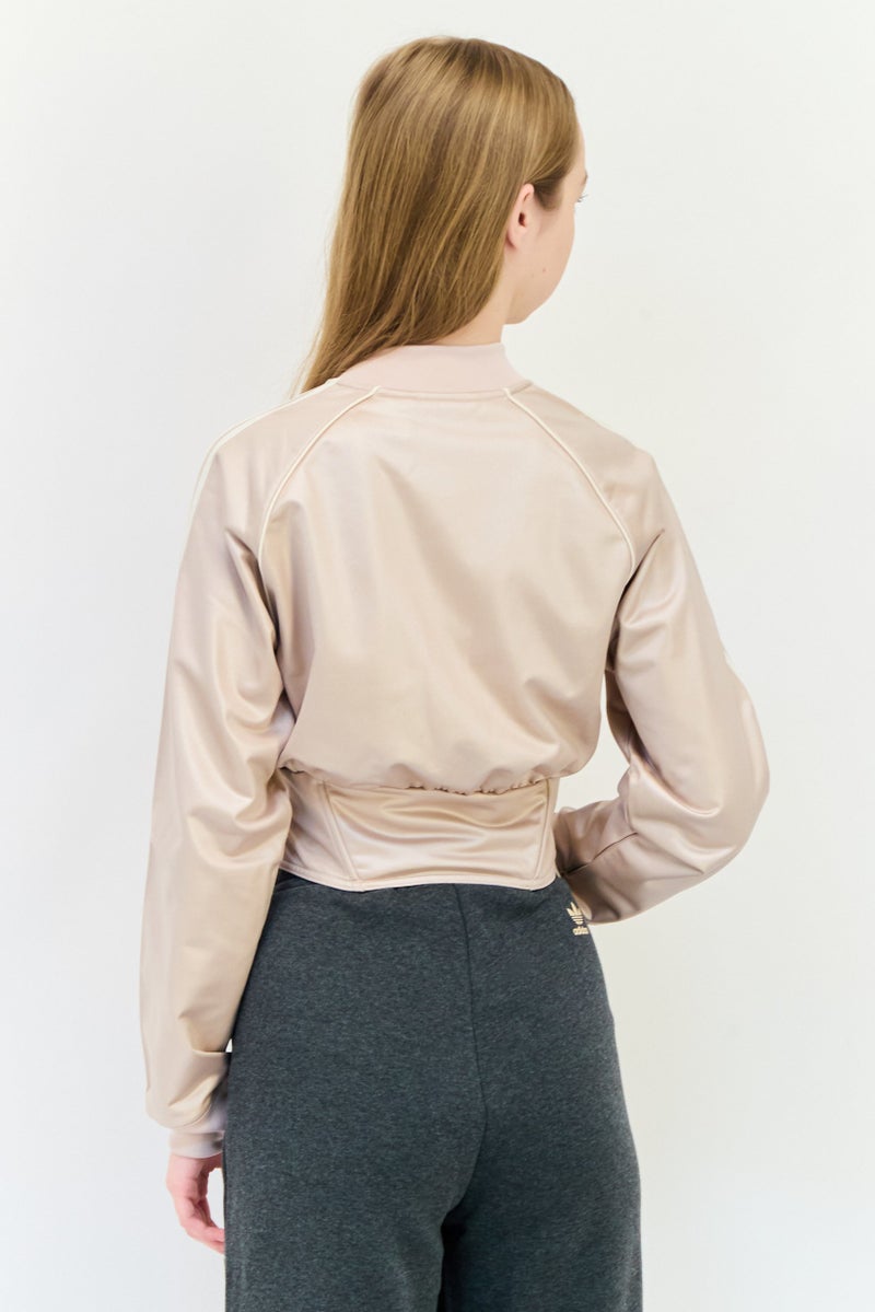 adidas Originals Women Sportswear Fit Long Sleeve Outdoor Corset Jacket, Beige  - Image 4