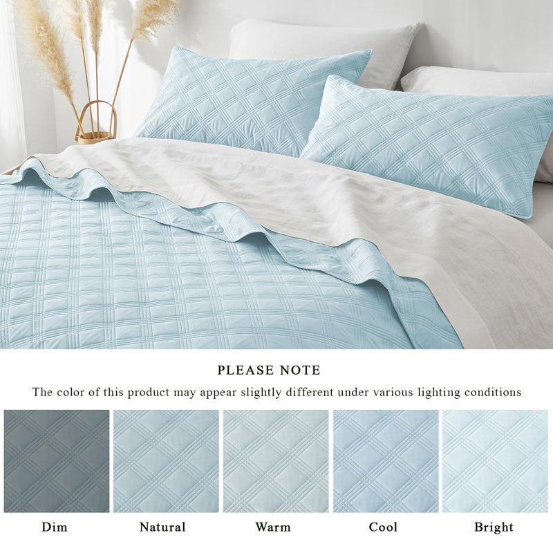 inron Quilt Set King Size,Sky Blue Microfiber Ultrasonic Cal King Bedspreads,Lightweight Breathable Coverlet,Modern Geometric Pattern Thin Bedding Set for All Seasons(1 Quilt,2 Pillow Shams) - Image 4