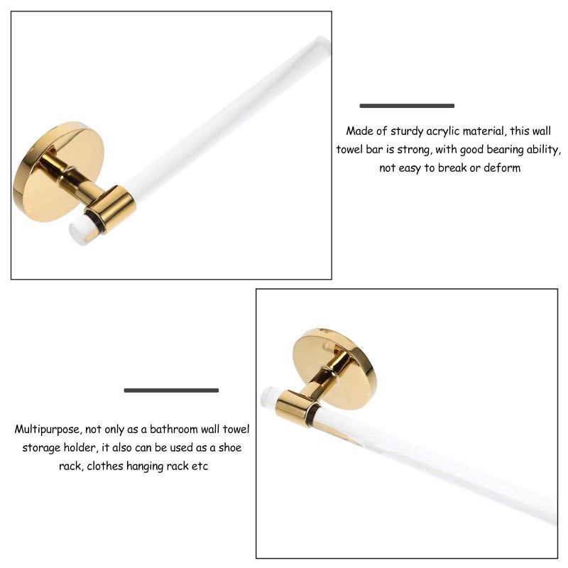 Punch Free Wall Mounted Bathroom Towel Bar Heavy Duty Adhesive Gold Single Arm Towel Rail 20 Inch - Image 4