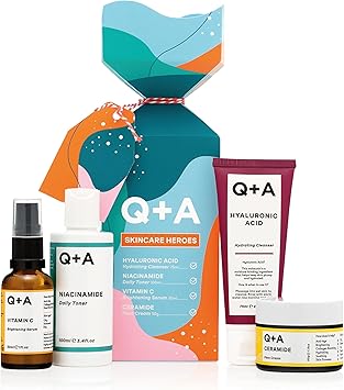 Q+A QA Skincare Heroes Gift Set Bundle Giftset contains Hyaluronic Acid Hydrating Cleanser 75ml Vitamin C Brightening Serum 30ml Ceramide Face Cream 50g and Niacinamide Daily Toner 100ml - Image 1