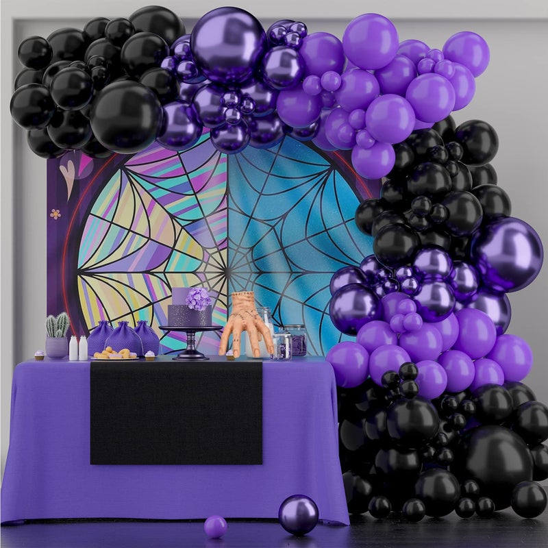 duile 133pcs Wednesday Balloon Garland Arch Kit Black and Chrome Purple Balloons for Wednesday Themed Party Supplies Birthday Party Decoration no backdrop - Image 2