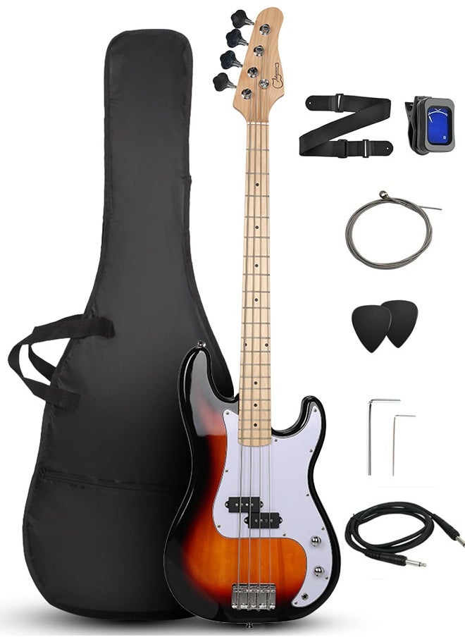 Jidyous Electric Bass Guitar Full Size 4 String with Bass Bag,Strings,Tuner,Strap,Picks and Amp Cord,Sun Colour ﻿  - Image 1