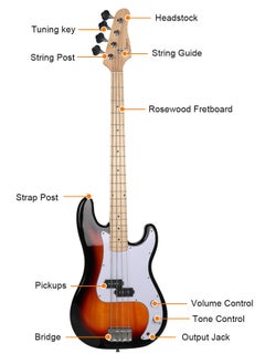 Jidyous Electric Bass Guitar Full Size 4 String with Bass Bag,Strings,Tuner,Strap,Picks and Amp Cord,Sun Colour ﻿  - Image 3