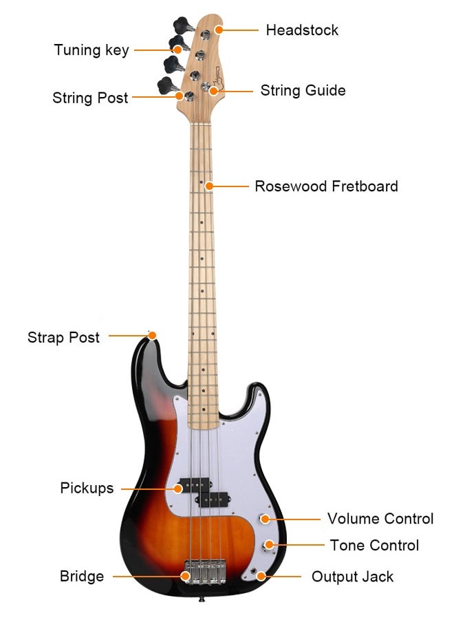 Jidyous Electric Bass Guitar Full Size 4 String with Bass Bag,Strings,Tuner,Strap,Picks and Amp Cord,Sun Colour ﻿  - Image 3