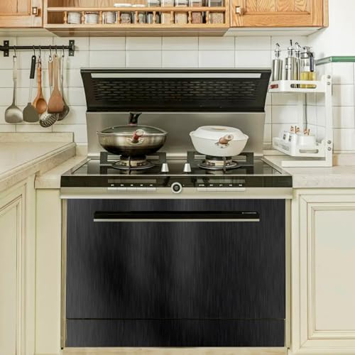 Abyssaly Refrigerator Wrap Peel and Stick Wallpaper Black Metallic Stainless Steel Brushed Contact Paper for Appliances Thick Heat Resistant Fridge Wrap for Microwave Oven 15.7" X 78.2" - Image 3