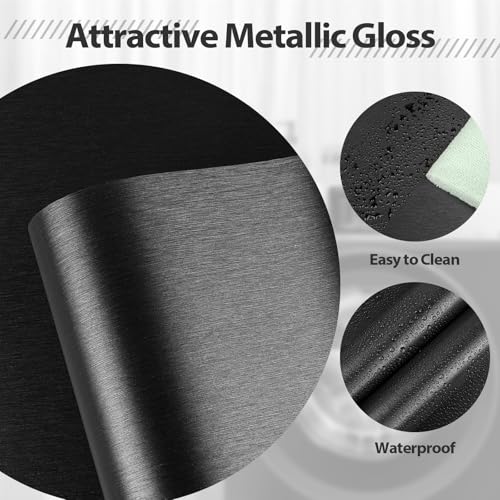 Abyssaly Refrigerator Wrap Peel and Stick Wallpaper Black Metallic Stainless Steel Brushed Contact Paper for Appliances Thick Heat Resistant Fridge Wrap for Microwave Oven 15.7" X 78.2" - Image 4