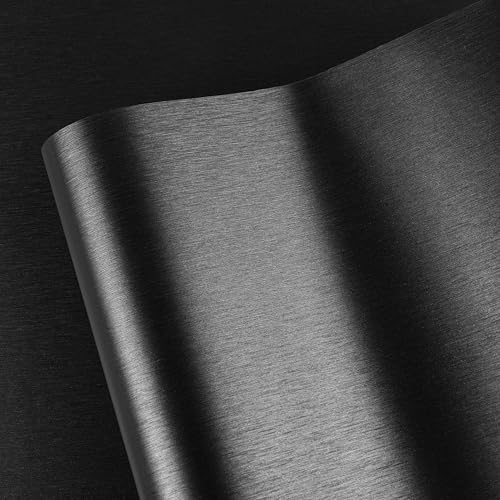 Abyssaly Refrigerator Wrap Peel and Stick Wallpaper Black Metallic Stainless Steel Brushed Contact Paper for Appliances Thick Heat Resistant Fridge Wrap for Microwave Oven 15.7" X 78.2" - Image 1