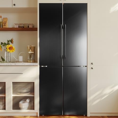 Abyssaly Refrigerator Wrap Peel and Stick Wallpaper Black Metallic Stainless Steel Brushed Contact Paper for Appliances Thick Heat Resistant Fridge Wrap for Microwave Oven 15.7" X 78.2" - Image 2