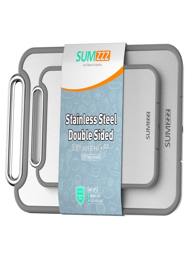 Sumzzz Stainless Steel Cutting Board, Double Sided Steel Cutting Board Set for Kitchen Stainless Steel/Food Grade PP, Large Chopping Board for Meat and Kitchen, Non-Slip [15.5 * 10.6 *1 +12.8 *8.5 *0.9 Inch] - Image 1