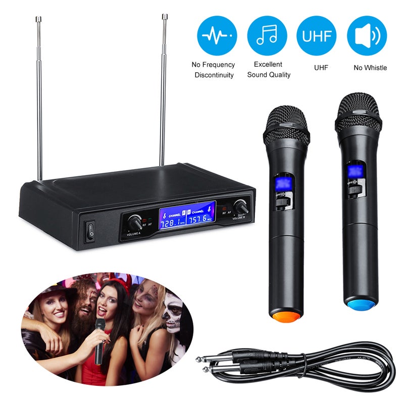 Karaoke Microphones UHF Professional 2 CH Cordless Dual Handheld Microphone Digital LCD Display Mic System Set for Party Wedding Church Meeting Speech - Image 1