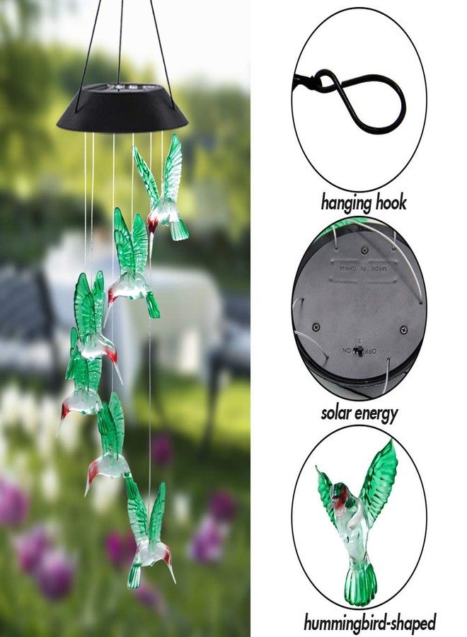 MorTime LED Solar Hummingbird Wind Chime, 25" Mobile Hanging Wind Chime for Home Garden Decoration, Automatic Light Changing Color(Hummingbird) - Image 3