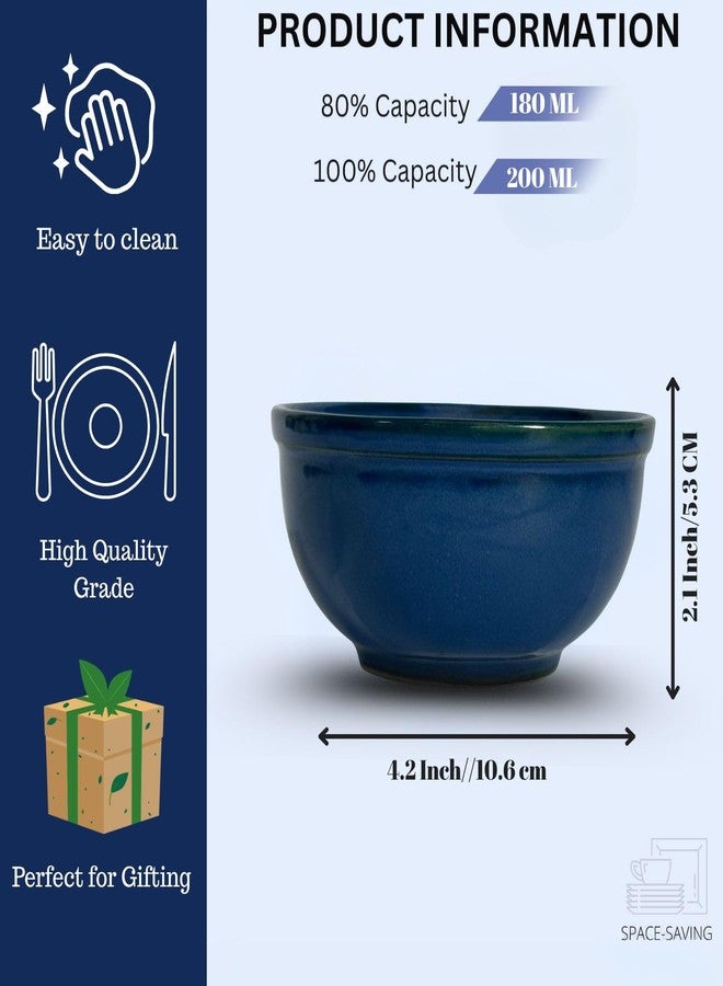 Yourowndcor Sapphire Blue Stoneware Bowls for Dining - Set of 6-200 ML - Image 2
