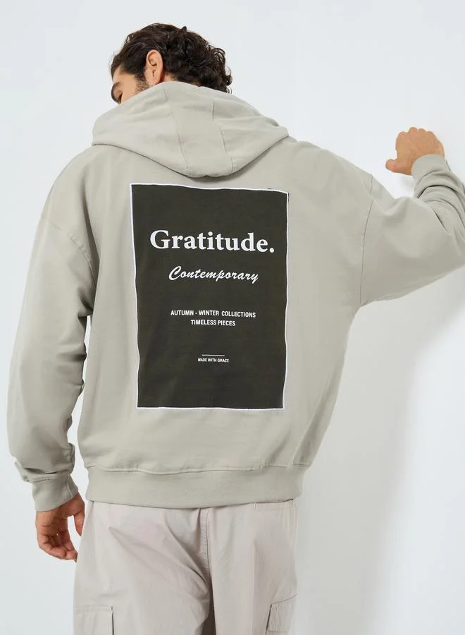 Styli Khaki Printed Oversized Hoodie