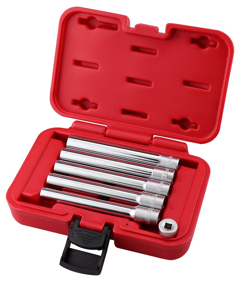 Kauplus 6PCS 3/8-Inch Drive Deep Metric Socket Set 6PT 8-10-11-12-14MM W 1/4-Inch Adapter- Extra Long Deep 120MM