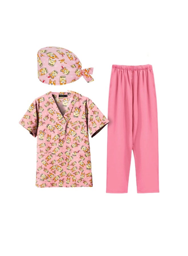 Loquat Womens Medical Scrubs Set Medical Uniform Set Pink Doghead - Image 2