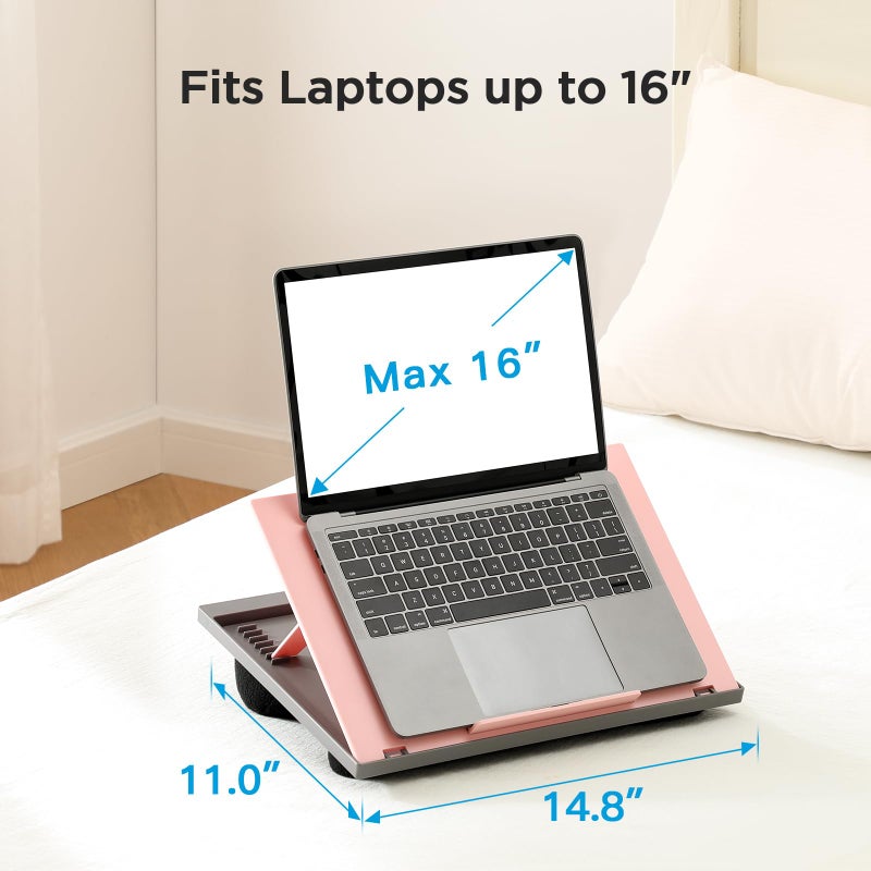 HUANUO Adjustable Lap Desk - with 8 Adjustable Angles & Dual Cushions Laptop Stand for Car Laptop Desk, Work Table, Lap Writing Board & Drawing Desk on Sofa or Bed, Pink - Image 4