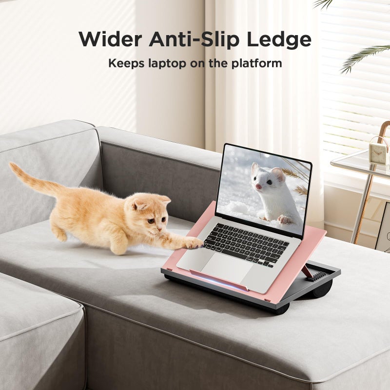 HUANUO Adjustable Lap Desk - with 8 Adjustable Angles & Dual Cushions Laptop Stand for Car Laptop Desk, Work Table, Lap Writing Board & Drawing Desk on Sofa or Bed, Pink - Image 5