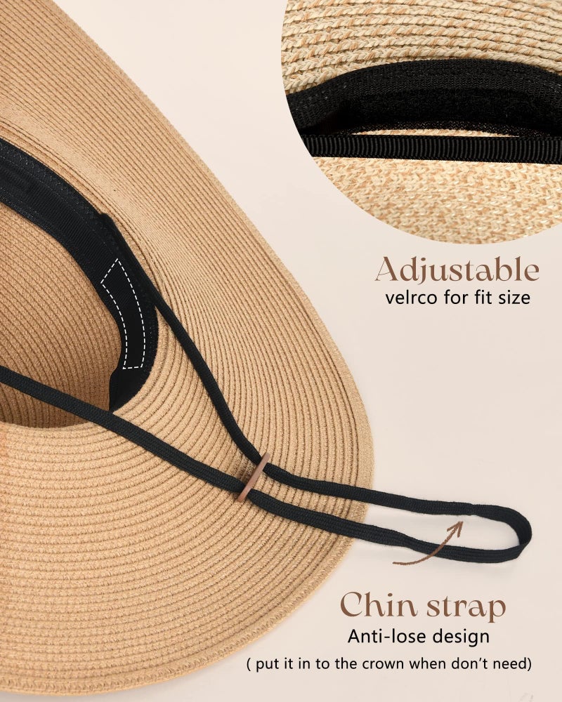 FURTALK Womens Sun Straw Hat Wide Brim UPF 80 Summer Hat Foldable Packable Floppy Beach Hats for Women Khaki,Large-X-Large - Image 3