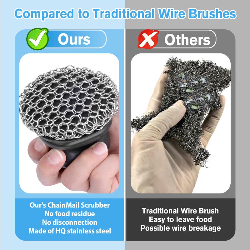 Onewly Cast Iron Scrubber and Scraper, Chain Mail Scrubber Cast Iron for Cleaning Dishes, Stock Pots, Pans, Griddles, Grills, Dish Scouring Pads - Image 3