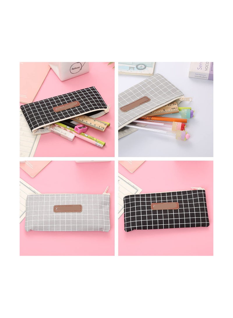 Generic Canvas Pencil Case with Simple Grid Pattern - Zipper Pouch for Office, School, and Stationery. Versatile Makeup Bag, Coin Wallet, and Purse for Travel, Keys, Cash, and Cosmetics (Black & Grey). - Image 4