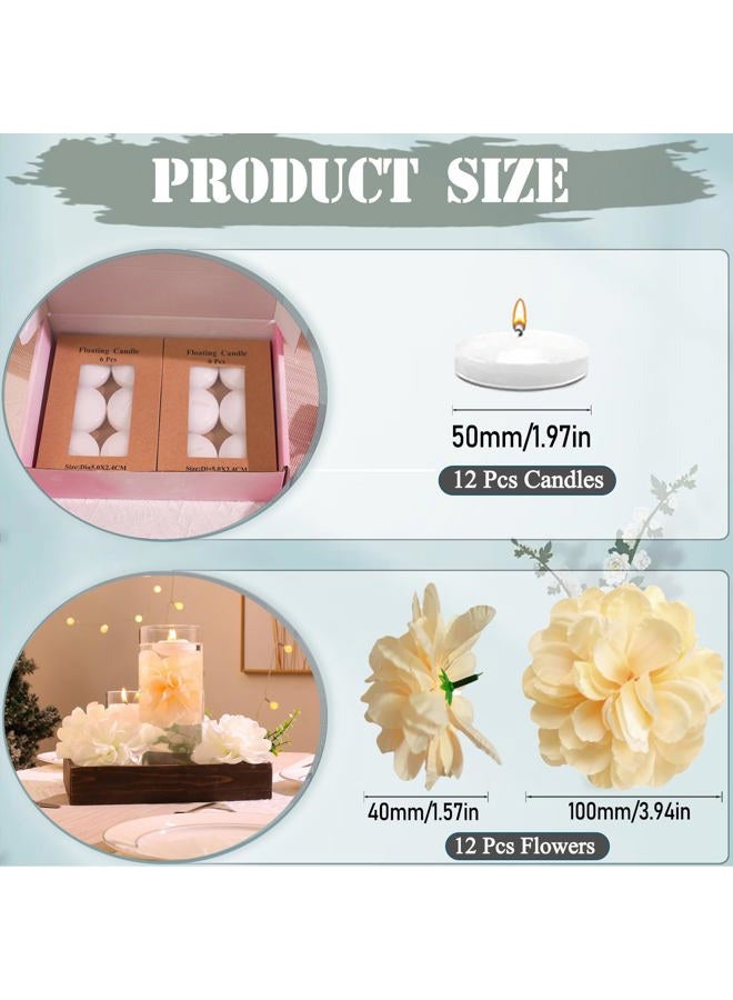 WPPNSY 24 Pcs Floating Candles for Centerpieces and Floating Flowers Artificial Flowers Head Vase Filler for Party Home Table Wedding Centerpieces Decoration (Champagne) - Image 3