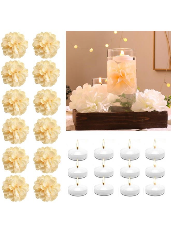 WPPNSY 24 Pcs Floating Candles for Centerpieces and Floating Flowers Artificial Flowers Head Vase Filler for Party Home Table Wedding Centerpieces Decoration (Champagne) - Image 1