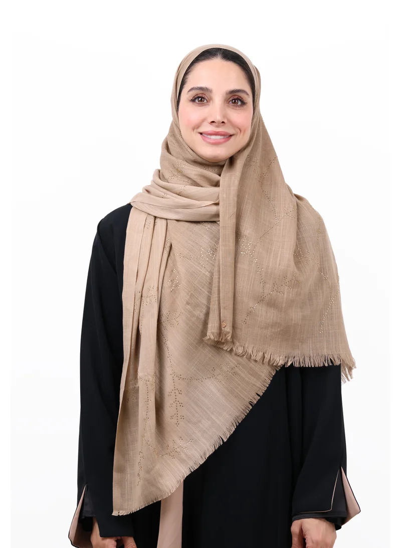 جميلة شيلة قطن ممتازة مزينة بنقوش فصوص الستراس الكريستالية (بني كستنائي)