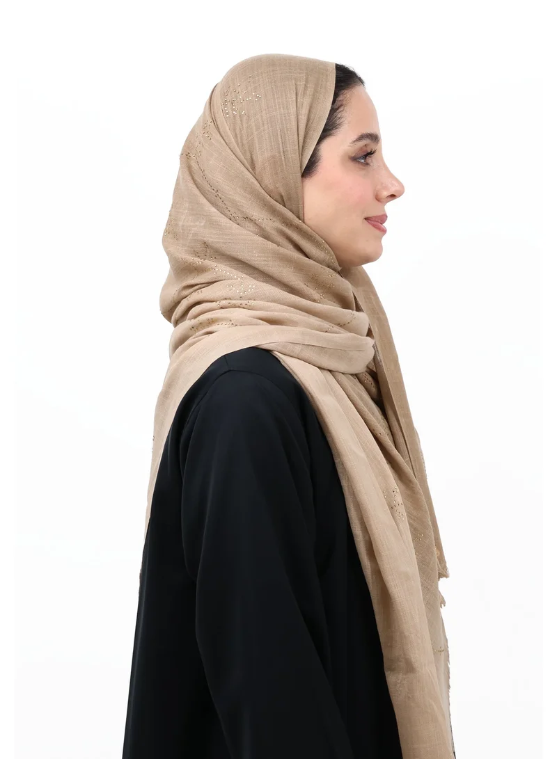 جميلة شيلة قطن ممتازة مزينة بنقوش فصوص الستراس الكريستالية (بني كستنائي)