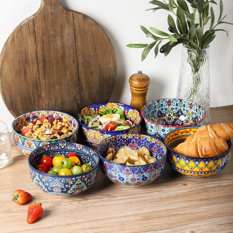 glowworm Cereal Bowls Set of 6, 26 Oz Ceramic Soup Bowls for Kitchen, Colorful Cereal Bowls for Rice, Oatmeal, Fruit, Ice Cream, Dessert, Dishwasher & Microwave safe, Bohemian - Image 5