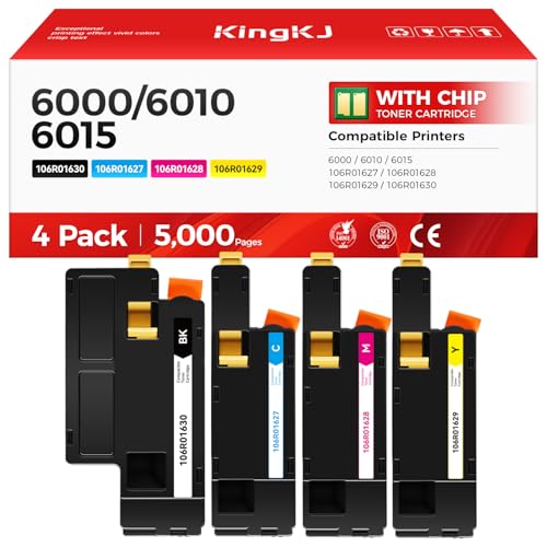 KingKJ Phaser 6000 6010 Workcentre 6015 Toner Cartridge Set 4-Pack Replacement Compatible with Xerox 106R01627 106R01628 106R01629 106R01630 Phaser 6000 6010 Workcentre 6015 Printer Black Cyan Magenta Yellow - Image 1