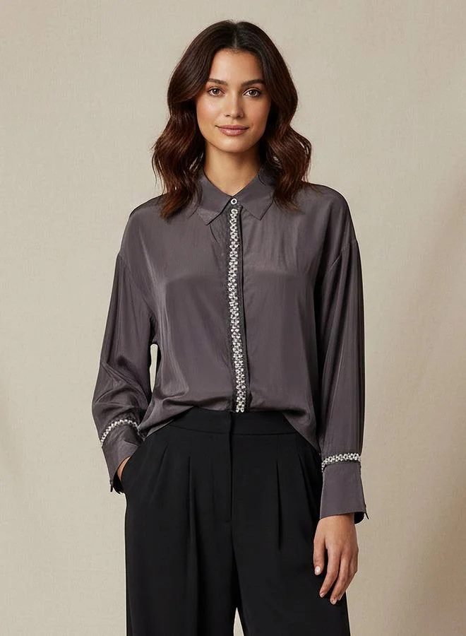 Splash FAV Shirt with Pearl Embellishment and Long Sleeves