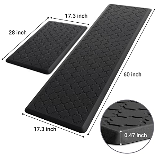 SoftDuo Kitchen Mat [2 PCS] Cushioned Anti-Fatigue Floor Mat Water Resistant Non-Skid Kitchen Mats and Rugs Ergonomic Comfort Foam Kitchen Rugs Standing Mat for Floor Office Sink(Black,17.3"x28"+17.3"x60") - Image 2