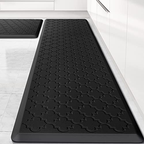 SoftDuo Kitchen Mat [2 PCS] Cushioned Anti-Fatigue Floor Mat Water Resistant Non-Skid Kitchen Mats and Rugs Ergonomic Comfort Foam Kitchen Rugs Standing Mat for Floor Office Sink(Black,17.3"x28"+17.3"x60") - Image 1