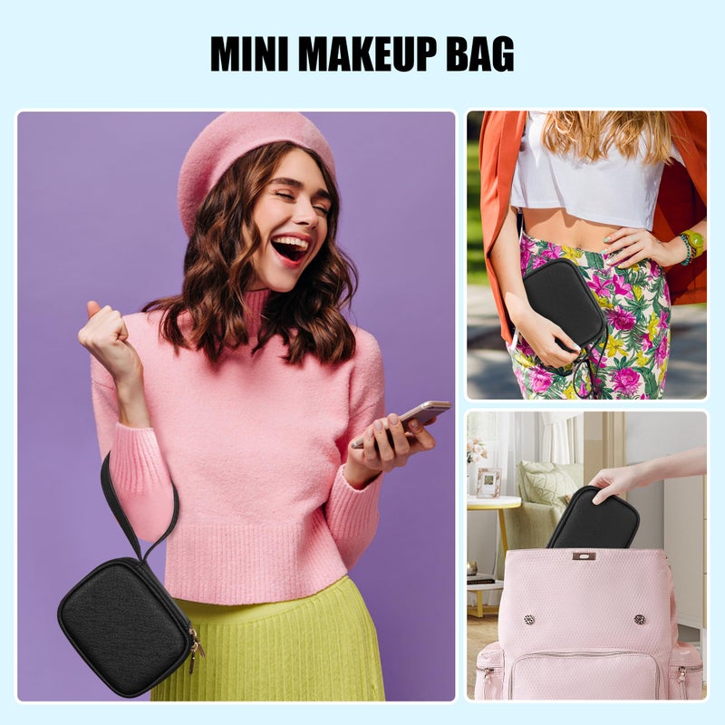 Relavel Mini Makeup Bag with Led Mirror, Small Cosmetic Bag with 3 Light Modes, Rechargeable Portable Makeup Pouch with Hands-Free Wrist Strap for Pool Partiesä¸¨Work Touch-Upsä¸¨Travel - Black - Image 5