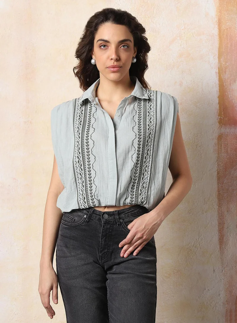 HIGH STAR Multicolour Women Comfort Floral Opaque Embroidered extanded shoulder Casual Shirt for Women | Best Price UAE