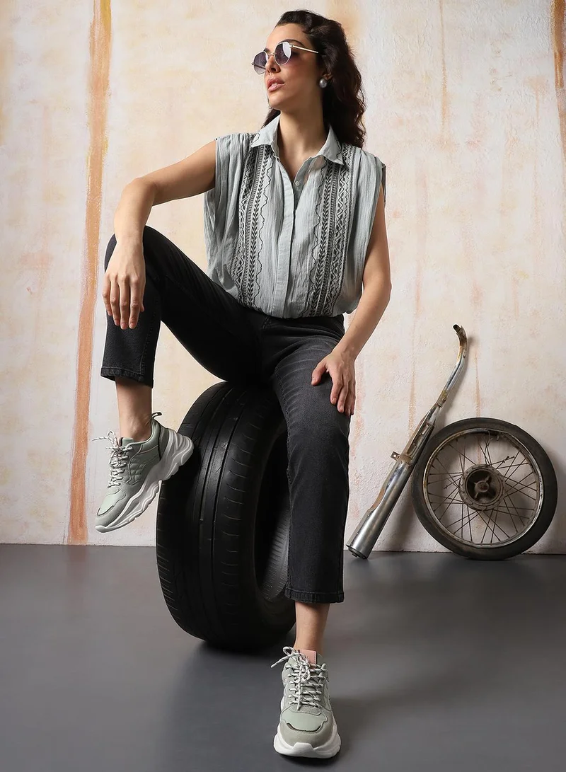 HIGH STAR Multicolour Women Comfort Floral Opaque Embroidered extanded shoulder Casual Shirt for Women | Best Price UAE