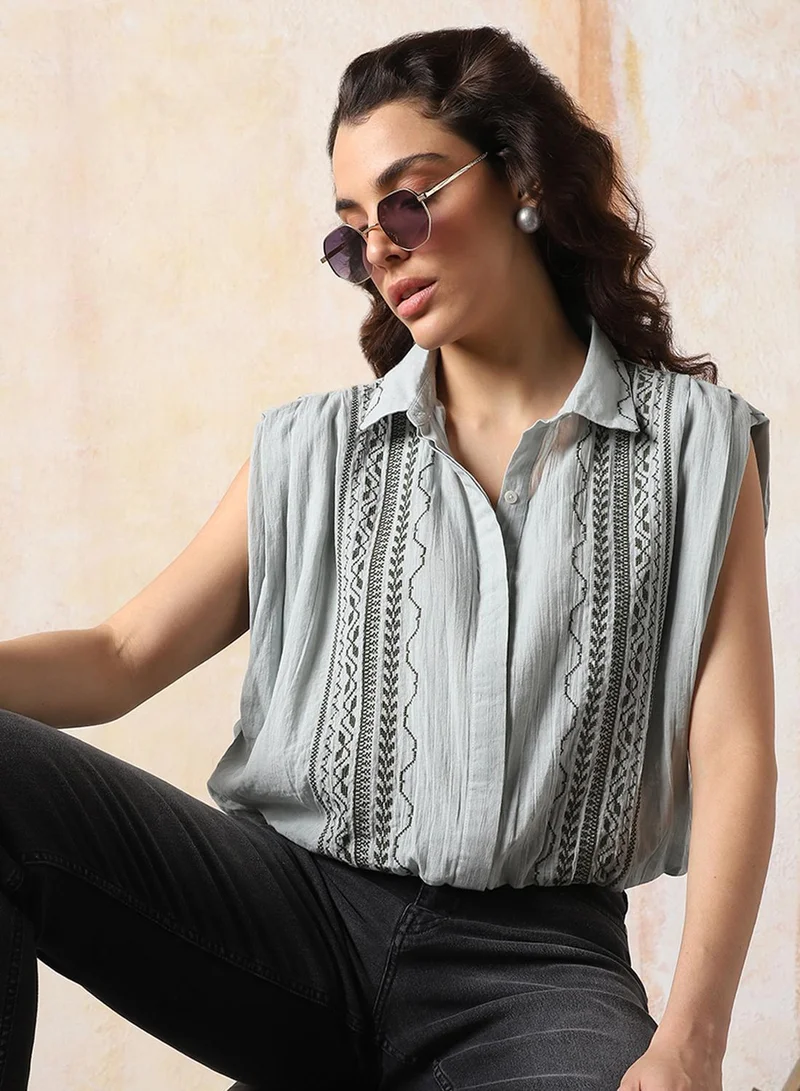 HIGH STAR Multicolour Women Comfort Floral Opaque Embroidered extanded shoulder Casual Shirt for Women | Best Price UAE
