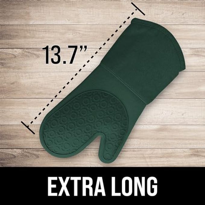 HOMWE BPA-Free Silicone Oven Mitts Ultra Heat Resistant up to 500F Oven Mitts with Thick Cotton Liner Long Slip Resistant Pot Holders, Flexible Oven Gloves Green 13.7 - Image 5